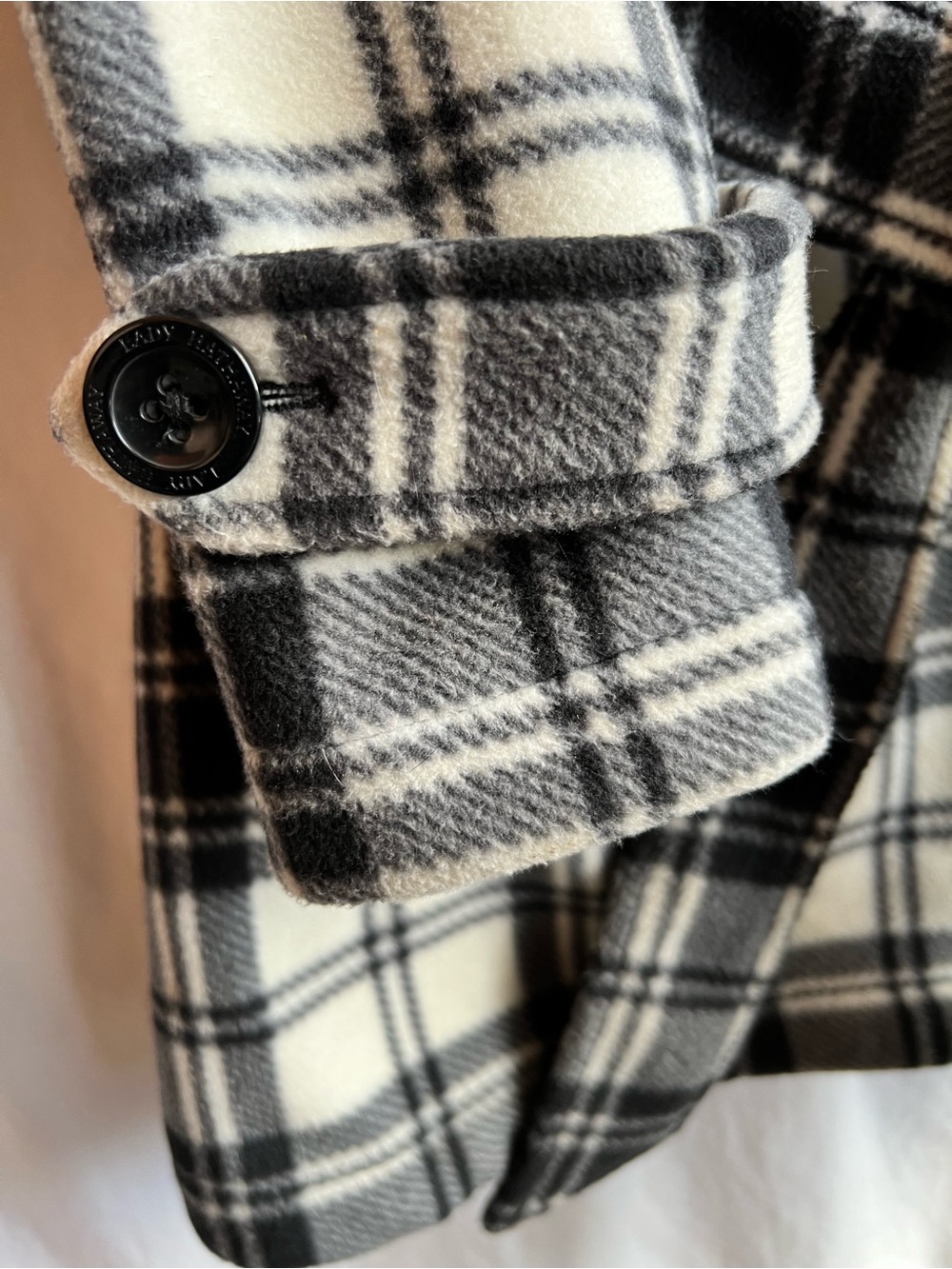 Lady Hathaway Plaid Coat Large Black White Belted Double Breasted Peacoat - Picture 5 of 9